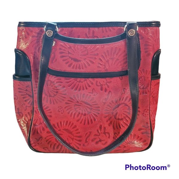 Vtg M.C. Marc Chantal Embossed Red Leather Western Style Shoulder Bag - Picture 2 of 7